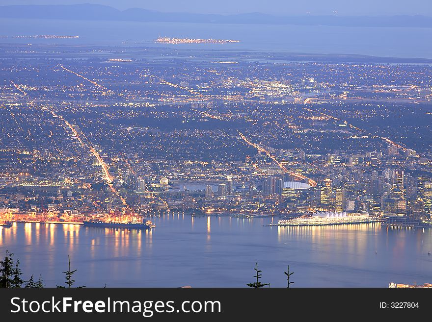 Vancouver city arial view at night