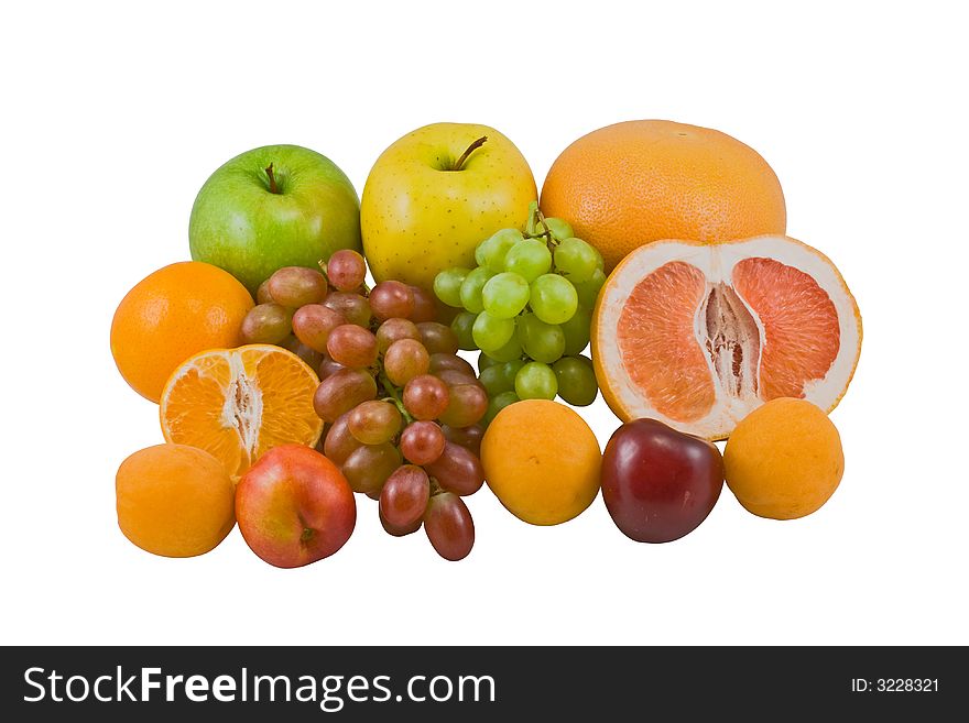 Colorful fruits on white background