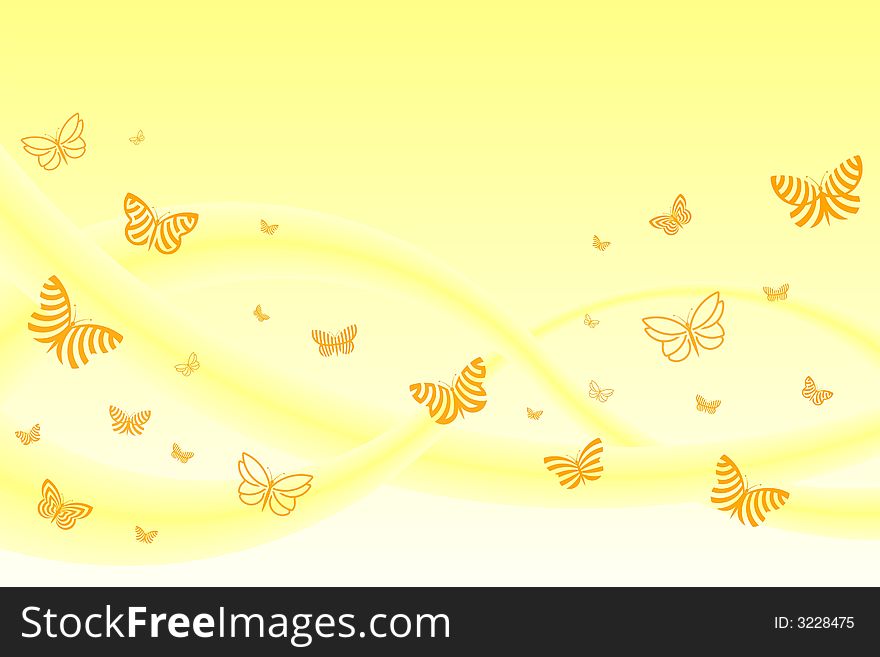 Butterflies flying over yellow background