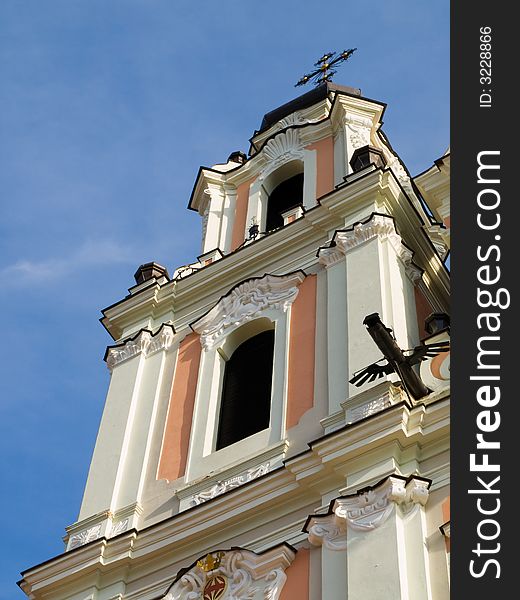 A detailed with ornaments and carvings church tower