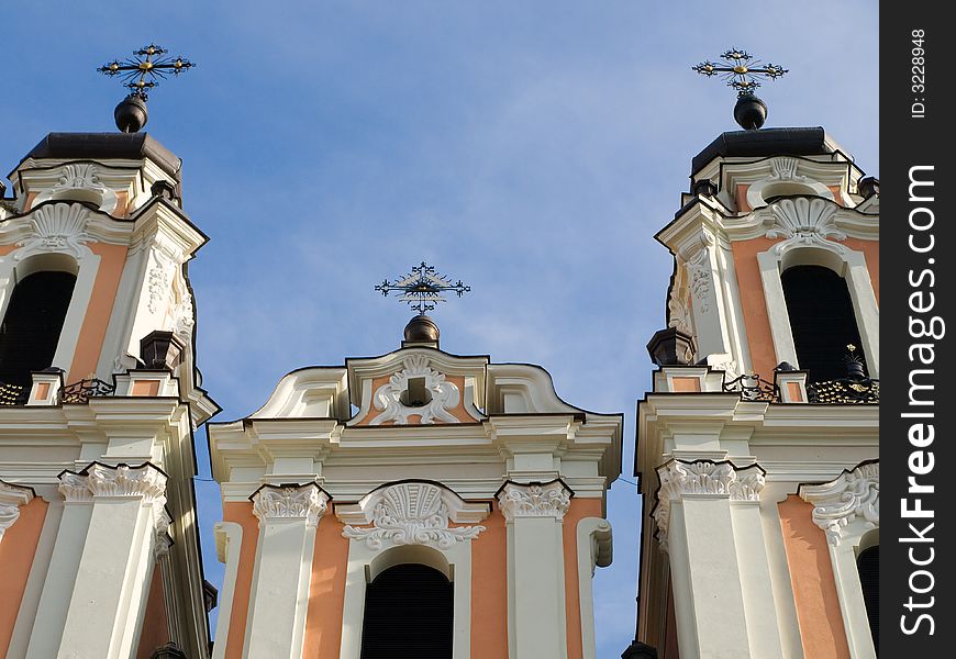 Detailed church towers with ornaments