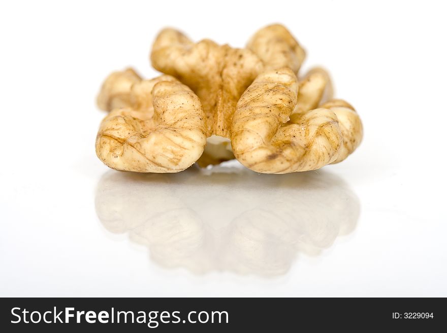 Walnuts close up isolated with reflection