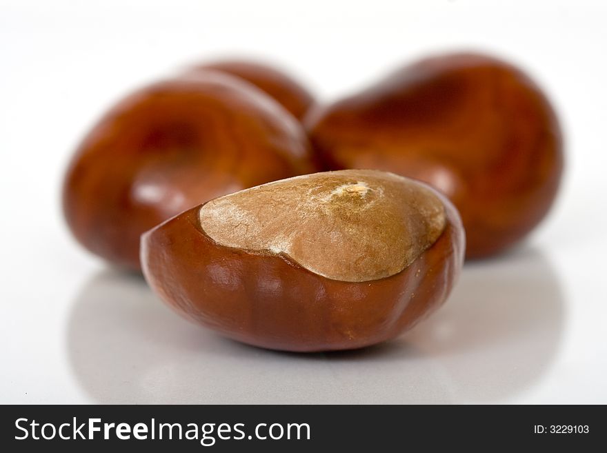 Chestnuts close up isolated with reflection