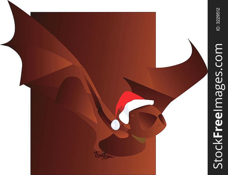 Illustration of a bat with Santa clause cap