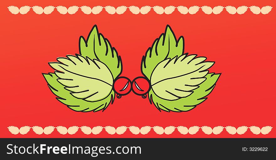 Christmas decoration , leaves on red cloths