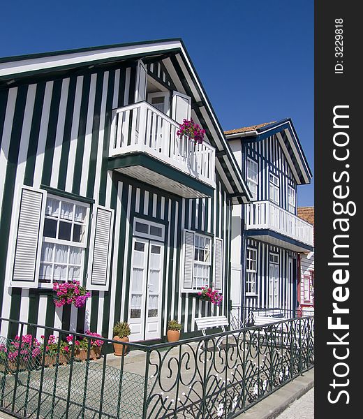Stripe houses in Costa Nova - Portugal. Stripe houses in Costa Nova - Portugal