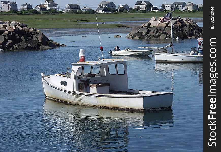 Maine lobster boats in harbor.