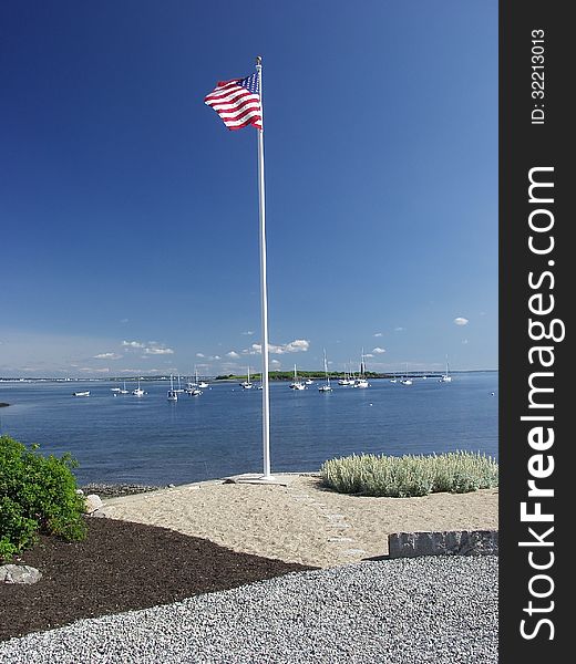 USA Flag Over The Harbor