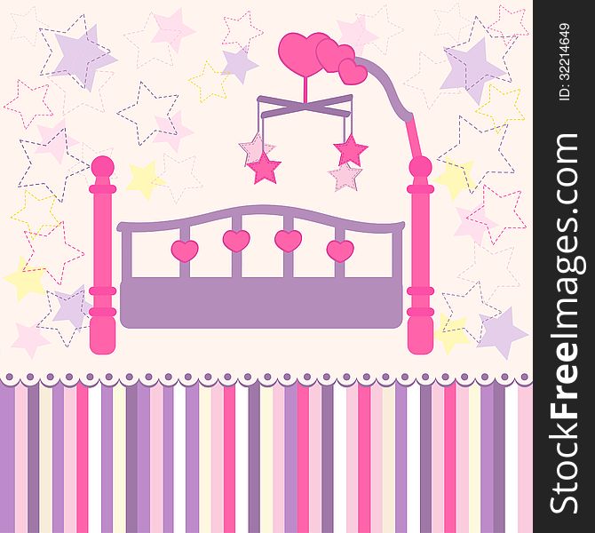 Baby bed with carousel - vector illustration