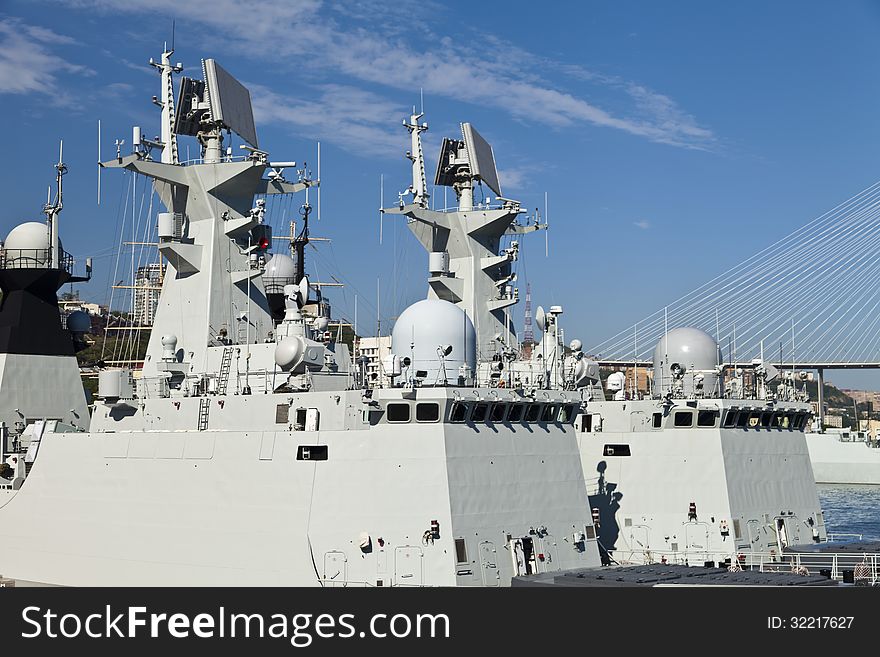 The military ships at the mooring