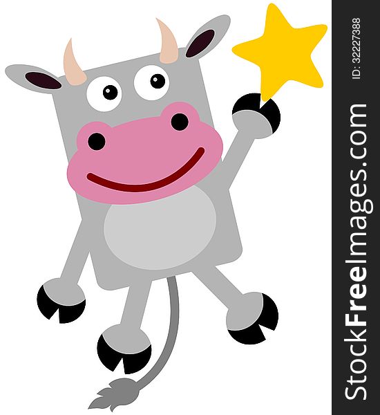 Illustration of a cartoon cow reaching a star. Illustration of a cartoon cow reaching a star