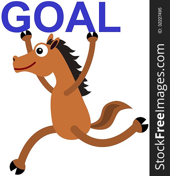 A funny illustration of a horse carrying a word goal while running. A funny illustration of a horse carrying a word goal while running