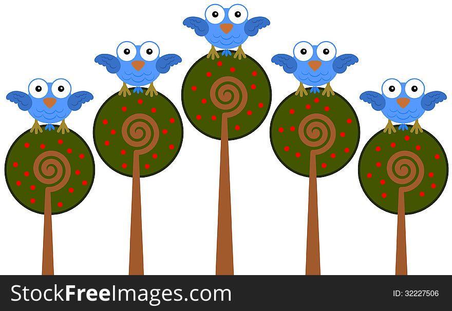 A conceptual graph using trees and each one has a bird on top of it. A conceptual graph using trees and each one has a bird on top of it