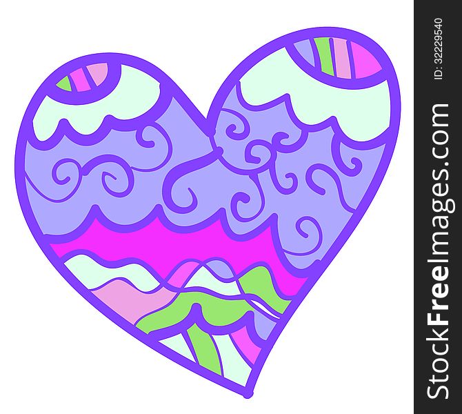Funny colorful heart with curls. Vector illustration for your lovely design. Purple wallpaper for valentines day.