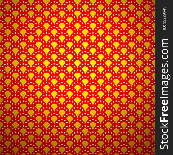 Excellent traditional asian pattern with golden ornament (seamlessly tiling). Vector illustration for your fashion design. Red and yellow color.