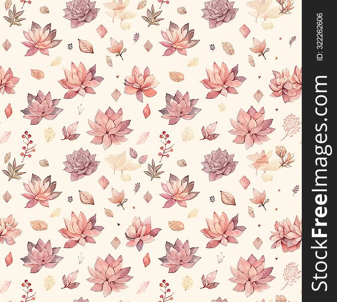 A seamless pattern of succulents in teal and brown tones, ideal for a modern and earthy background.