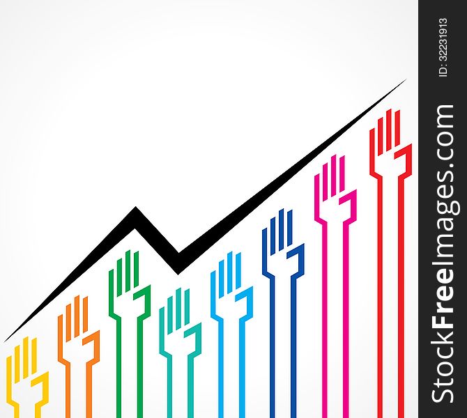 Business graph made by colorful hand icons