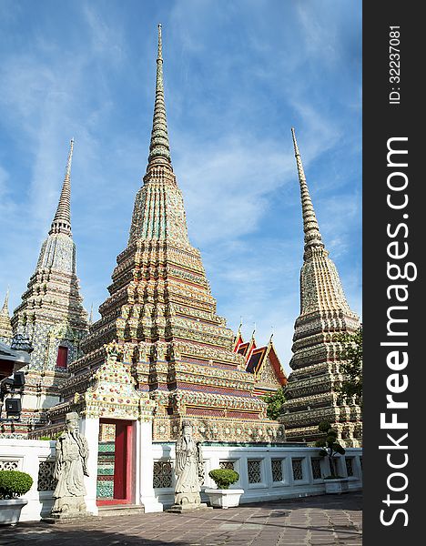 Pagoda in blue sky Thailand .