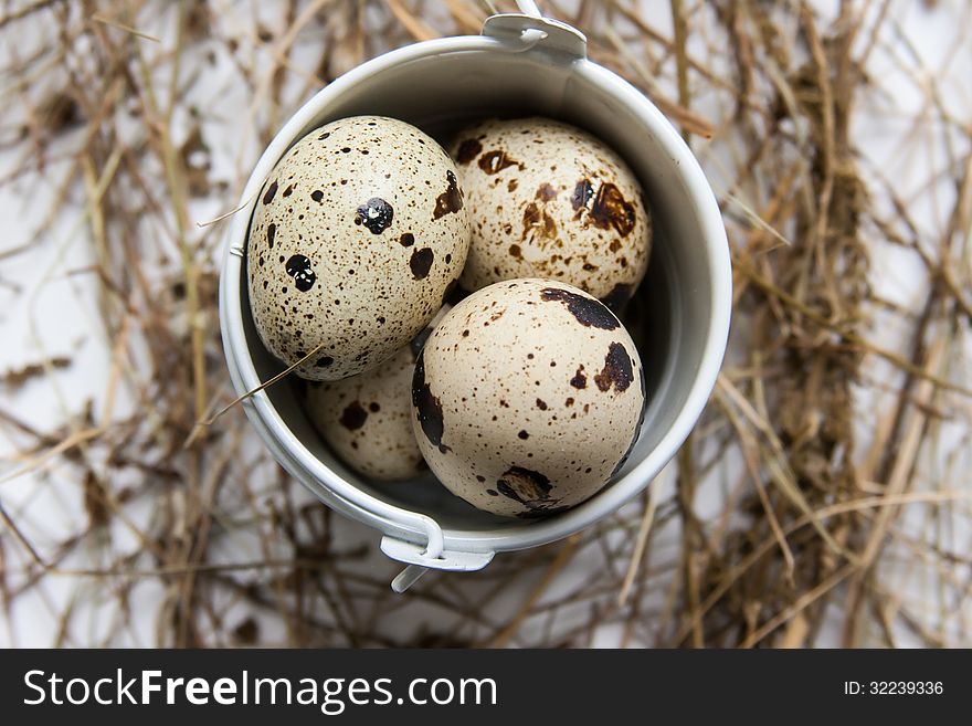 A Small Bucket With Quail Eggs