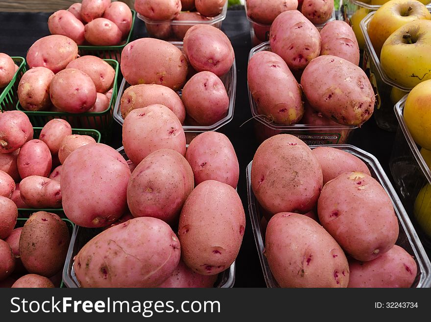 Organic Potatoes on display at outdoor Farmers Market. Organic Potatoes on display at outdoor Farmers Market