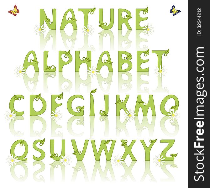 Botanical set of letters with leaves on white background. Vector illustration. Botanical set of letters with leaves on white background. Vector illustration.