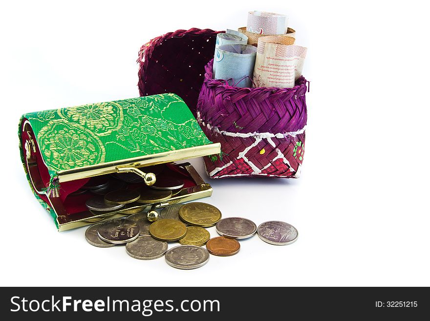 Money thai with purse isolated against white background. Money thai with purse isolated against white background