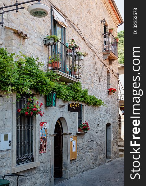 A quiet street in the mountain town of Castelmezzano located near Potenza Italy. A quiet street in the mountain town of Castelmezzano located near Potenza Italy