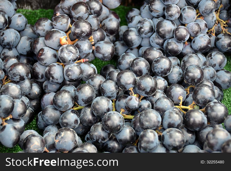 Dark blue grapes at the market in Antwerp.