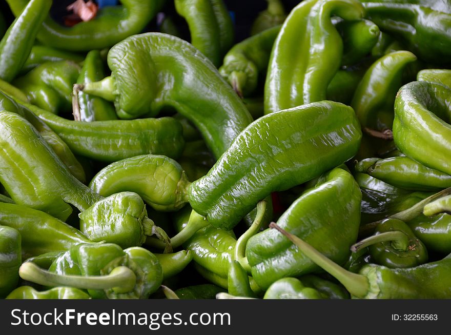 Green peppers at the market in Antwerp.