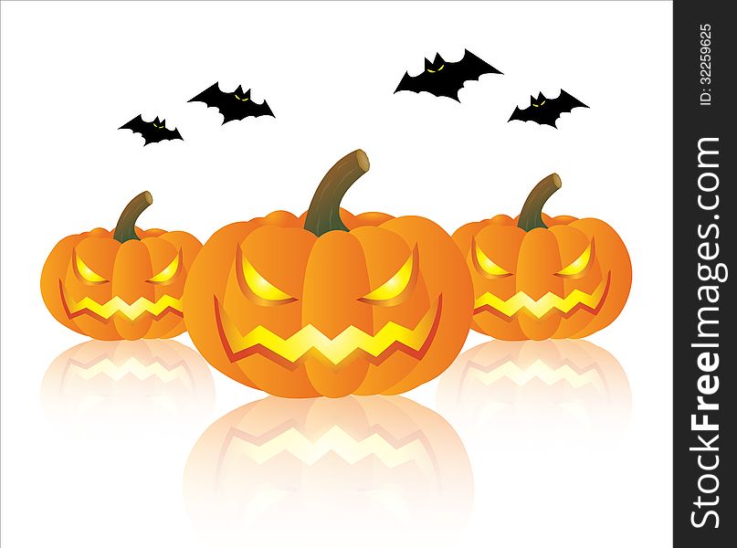 Pumpkin and bat halloween on white background. Pumpkin and bat halloween on white background