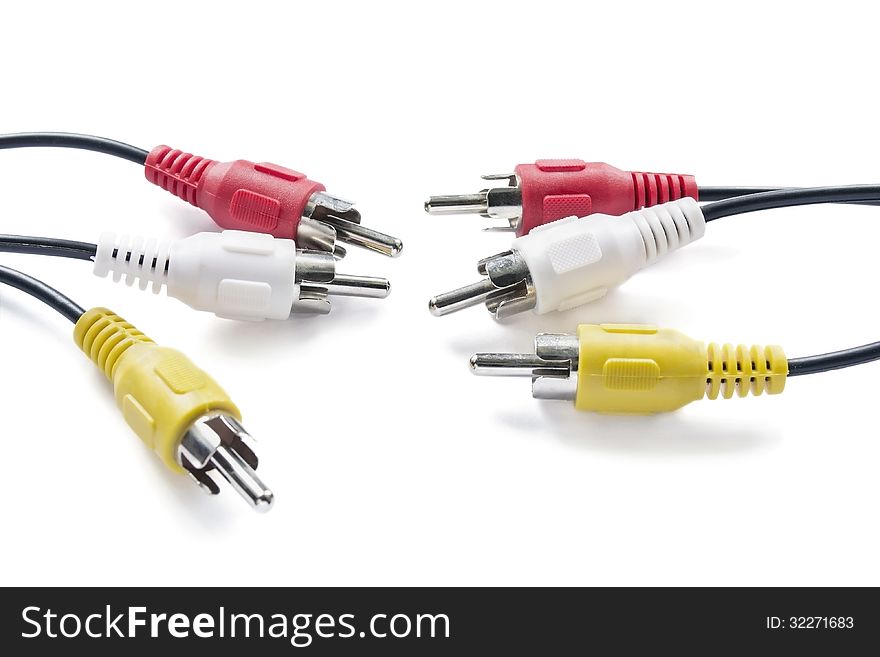 Six RCA jacks isolated over white background