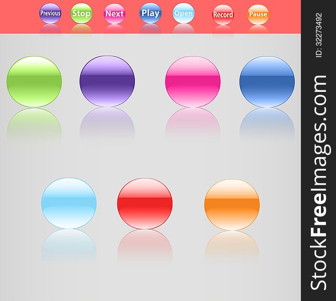 Vector set of seven beautiful buttons in different colors. EPS 10