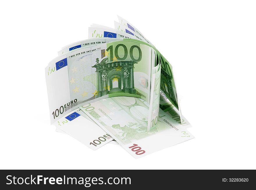 Heap of One Hundred Euro Banknotes isolated on white background. Heap of One Hundred Euro Banknotes isolated on white background