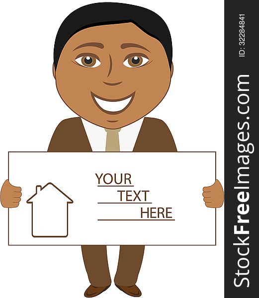 Real estate agent - smile afro man with blank for text