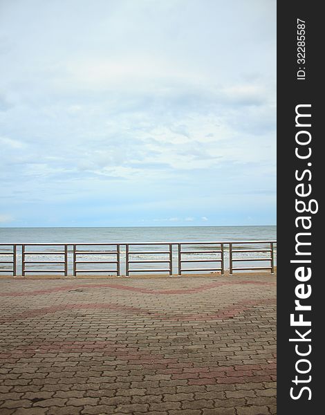 Summer view terrace on beach, Cha-am beach Phetchburi Province Thailand