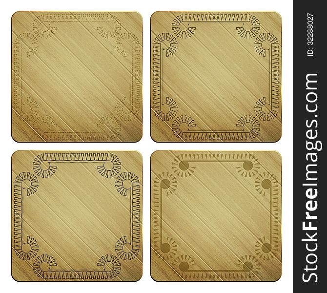 New set of wooden boards with vintage style ornamental frames can use like interface icons. New set of wooden boards with vintage style ornamental frames can use like interface icons