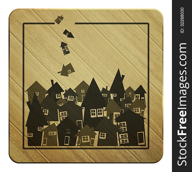New conceptual wooden background with village and falling houses. New conceptual wooden background with village and falling houses