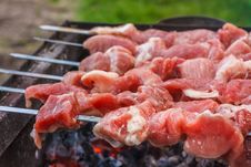 Shish Kebab In Process Of Cooking On Open Fire Outdoors Stock Photos Shish Kebab In Process Of Cooking On Open Fire Outdoors Stock Photos