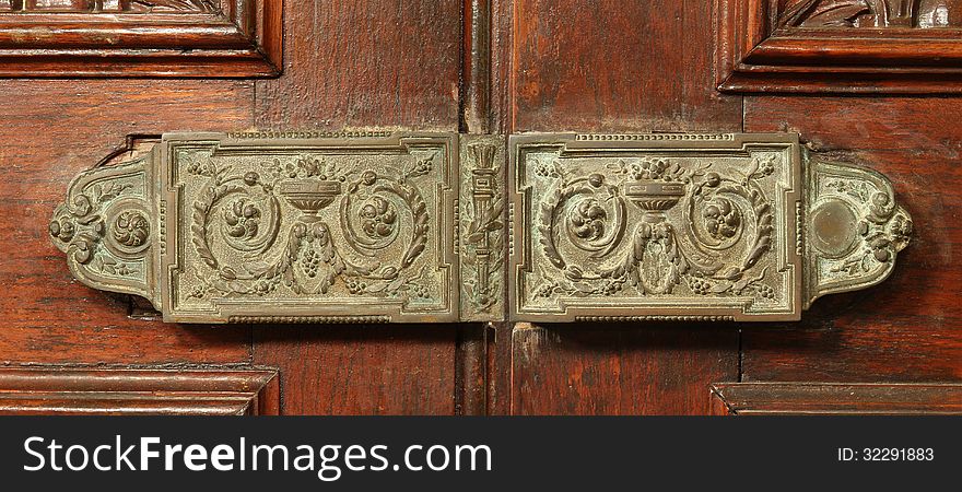 Vintage door lock on old wooden door