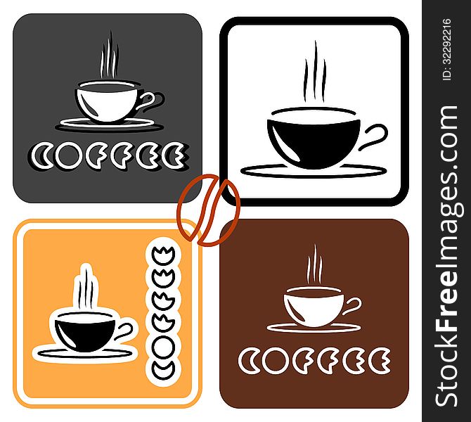 Set of four icons with cups and coffee words. Set of four icons with cups and coffee words