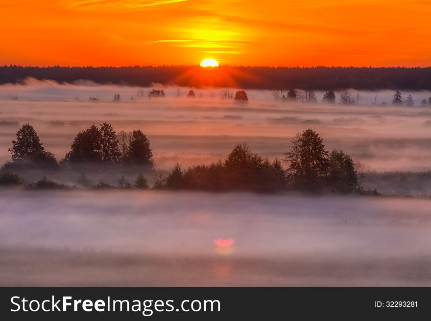 Beautiful Lake On Sunrise