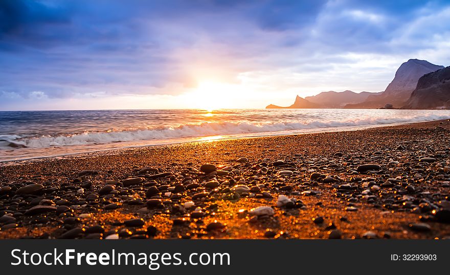 Magic golden sunset scenery over ocean. Magic golden sunset scenery over ocean