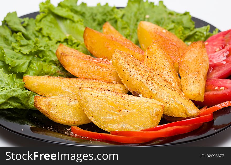Fried Potatoes with Raw Vegetables: salad, potato. Fried Potatoes with Raw Vegetables: salad, potato