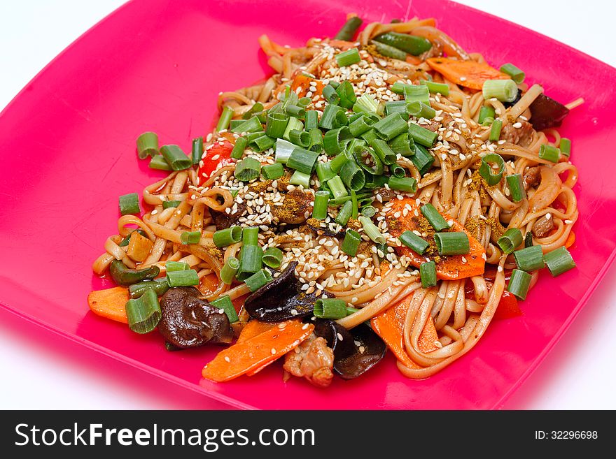 Tasty Noodles with Vegetables Cooked in Wok. Tasty Noodles with Vegetables Cooked in Wok
