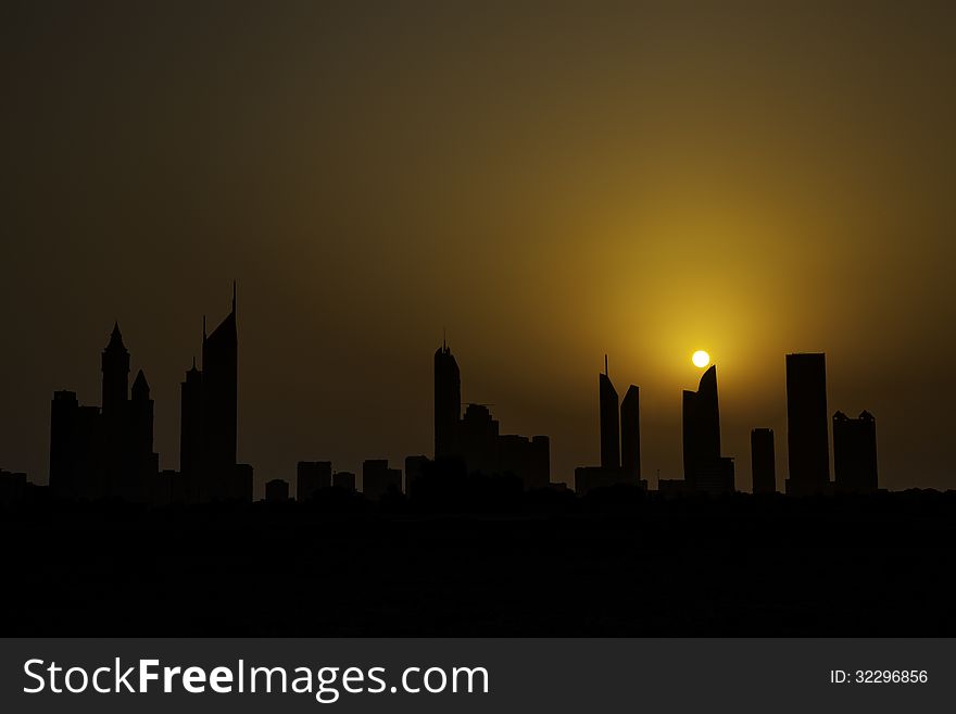 Sunset in the Dubai city. Sunset in the Dubai city
