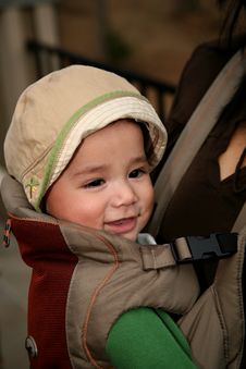 Baby Riding In A Front Carrier Stock Photo Baby Riding In A Front Carrier Stock Photo