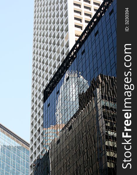 Skyscraper's reflections in Hong Kong central district. Skyscraper's reflections in Hong Kong central district