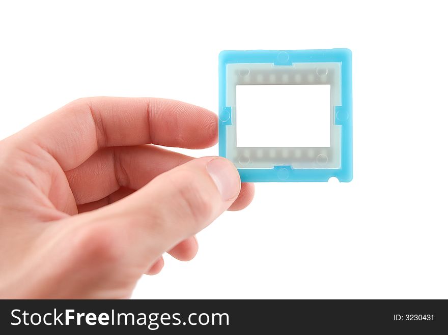 Slide frame in hand, isolated white