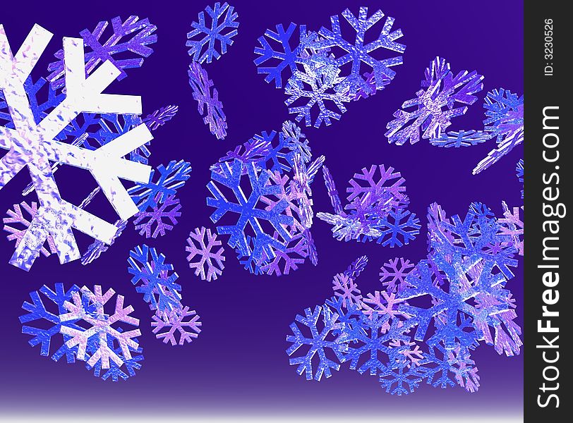 An illustration of crystal snowflakes falling on a blue background. An illustration of crystal snowflakes falling on a blue background.