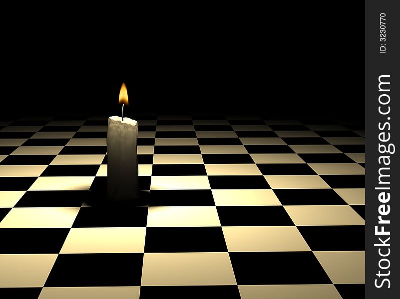 Soft-glowing candle light on chessboard - 3d render